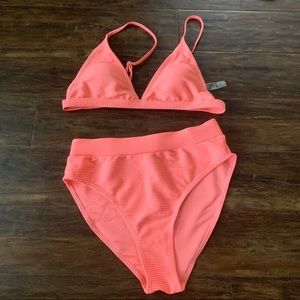 Ribbed Neon Pink Swimsuit